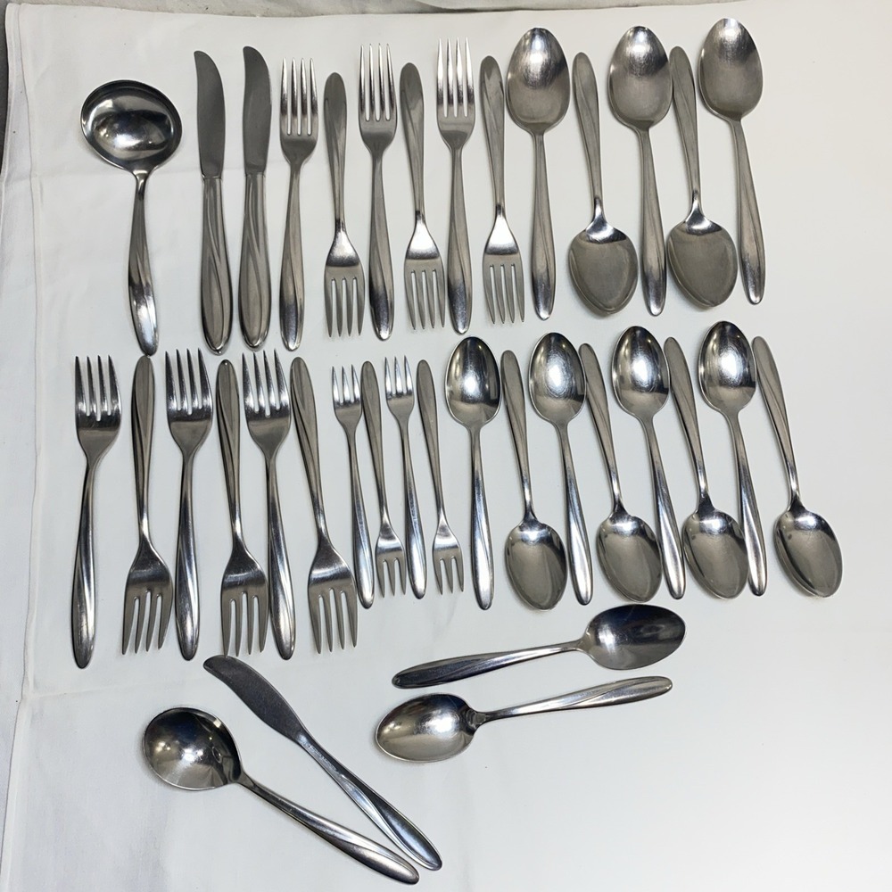 International Deluxe Stainless Flatware CHRISTIANIA 36 Pc Forks Spoons Etc Lot